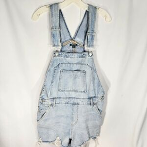 Wild Fable Blue Distressed Fringe Hem Denim Jean Shortalls Size Medium
